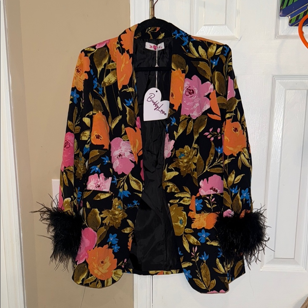 NWT Buddy Love ELLE FEATHER TRIM BLAZER
